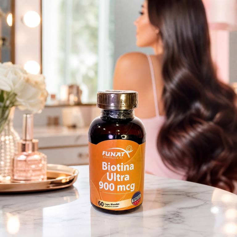 FUNAT Biotina Ultra 900 mcg 60 cápsulas blandas, colágeno y belleza, a domicilio Villavicencio.